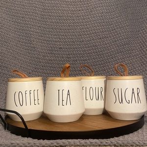 Set of 4 Stoneware canisters - Sugar, Tea, Flour, Coffee